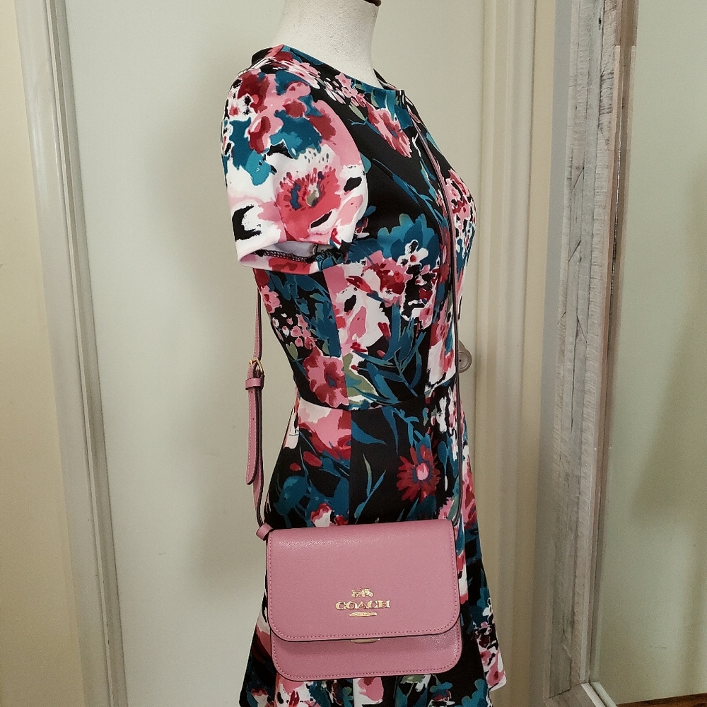 Coach Leather Crossbody Mini Brynn Handbag In Gold & True Pink